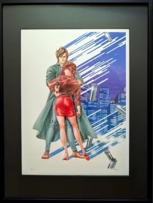 Impression d'art Giclée 88Graph City Hunter, signée à la main par Tsukasa Hojo. Édition limitée encadrée Ryo Saeba et Kaori Makimura