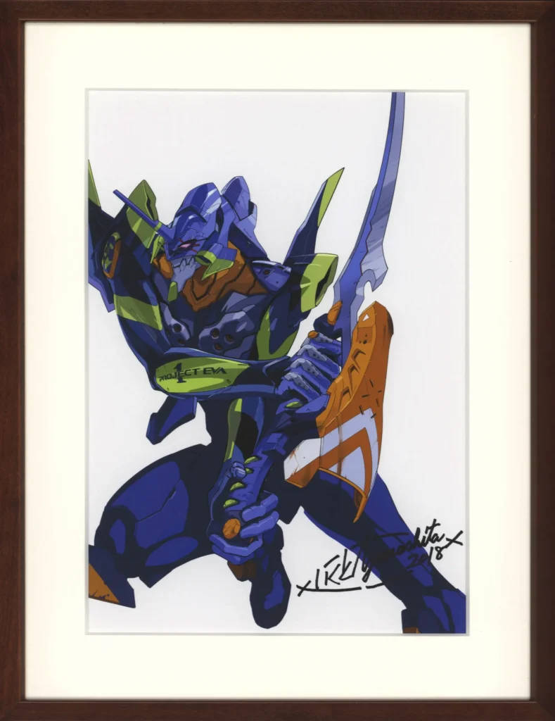 Estampe officielle encadrée de l'Unité EVA-01 tirée d'Evangelion ANIMA, sublimée par la signature manuscrite originale d'Ikuto Yamashita.