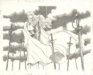 Double page Fukusei Genga Berserk, Griffith sur la colline aux épées tome 22 par Kentaro Miura