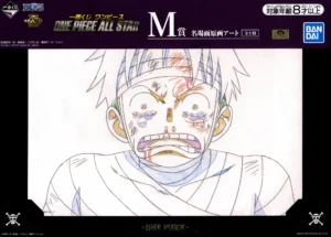 Face avant du packaging officiel Bandai illustrant le fac-similé d'animation de Luffy en pleurs, couvert de bandages.