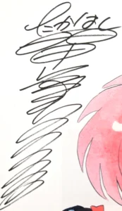 gros plans sur la signature numérique de rumiko takeuchi permettant de voir le détails de ce type d'ornement.